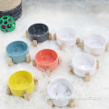 Ceramic dog cat pet bowl with wooden frame